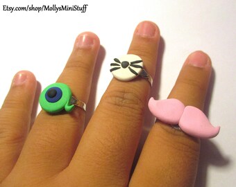 Handmade polymer clay Youtubers ring set (Jacksepticeye, Markiplier, and Dan and Phil)