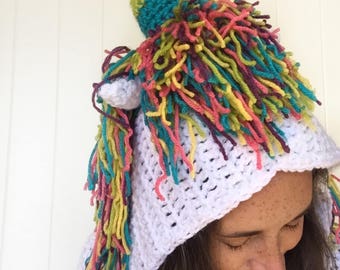 Unicorn Blanket, Toddler Child or Adult Size, Hooded Blanket, Hooded Unicorn Afghan, Cute Girls Gifts, Rainbow Unicorn Blanket,