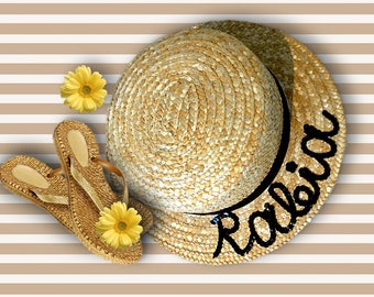 Custom Straw Boater Hat | Personalised Beach Hat | Summer Beach Hat | Canotier Hat | French Straw Boater | Custom Beach Hat