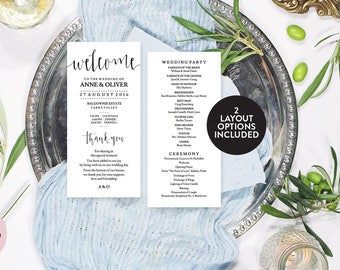 Wedding program template, Editable wedding program, Wedding programs instant download, Wedding programme, Ceremony program template rustic