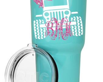 Monogrammed Jeep Tumbler, RTIC Cup Decal, Cup Tumbler Decal, Monogrammed Jeep Decal