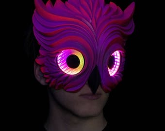 Purple Owl Mask featuring Infintiy LED Lenses, UV reactive