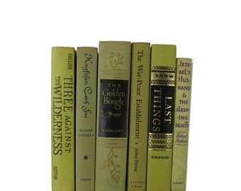 Green Book Set, Acid Green Yellow Vintage Decorative Books, Rustic Home Decor, Country Home Decor, Wedding Decor, Holiday, Photo Prop