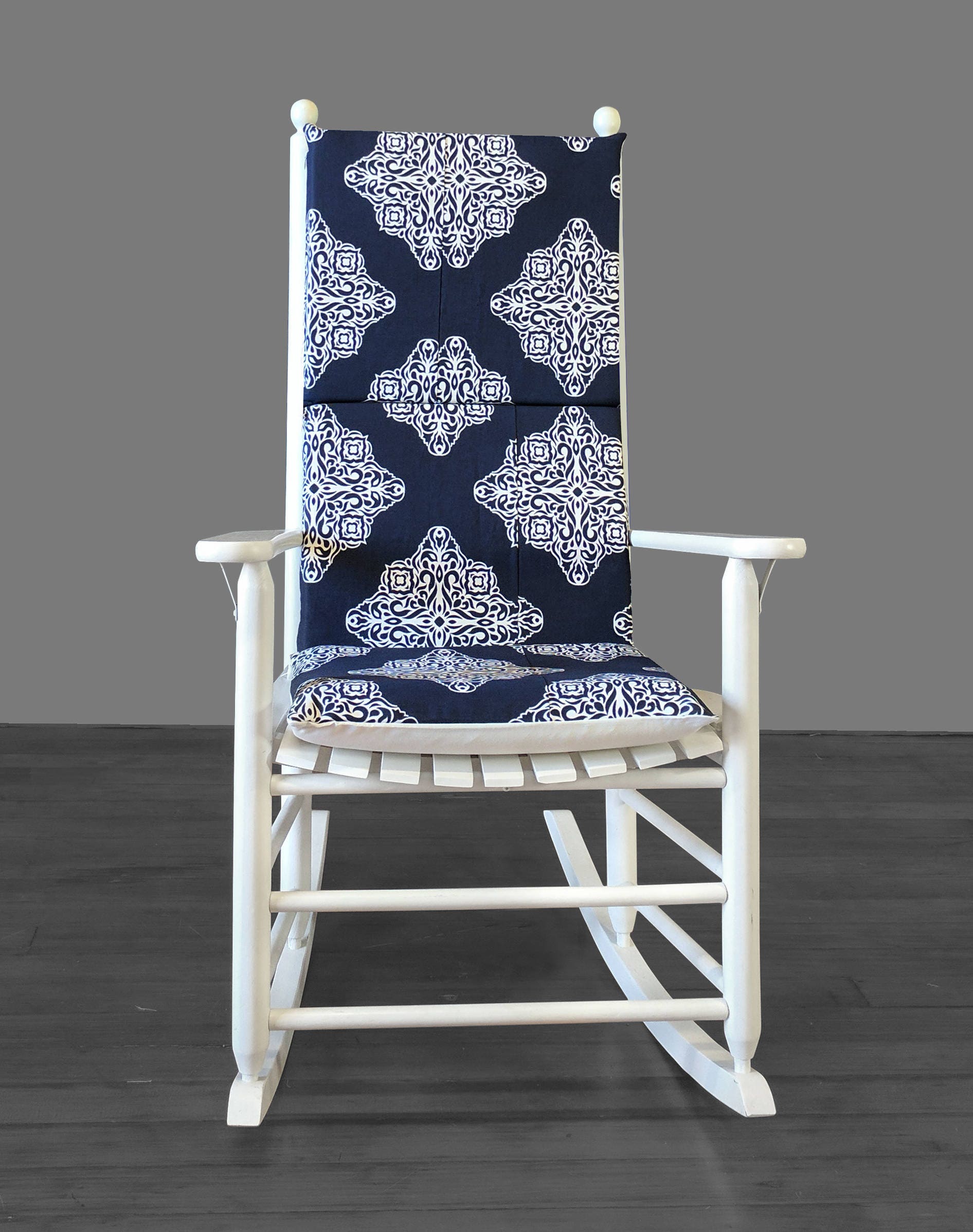 Navy Patterned Rocking Chair Pad
