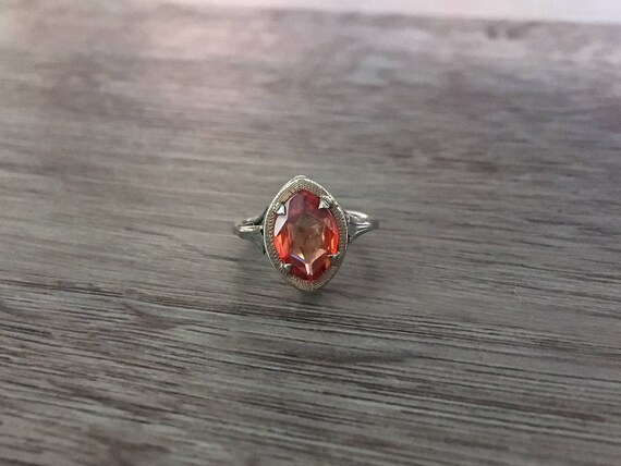 Vintage Sunstone Ring in 14k White Gold, 1 Carat Marquise Cut Sunstone, Vivid Orange Genstone Ring, US Size 4.5 (free ring sizing available)