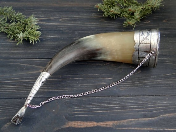 Sterling silver viking drinking horn mug birthday gift/for/men