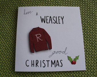 Handmade 6X6 Harry Potter Inspired CHRISTMAS Card, Ron Weasley Jumper