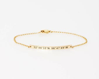 Coordinate Bracelet • GPS Longitude Latitude Bracelet • Gold Bar Bracelet • Bridesmaids Gift • Memorable Location Bracelet •Wedding Bracelet