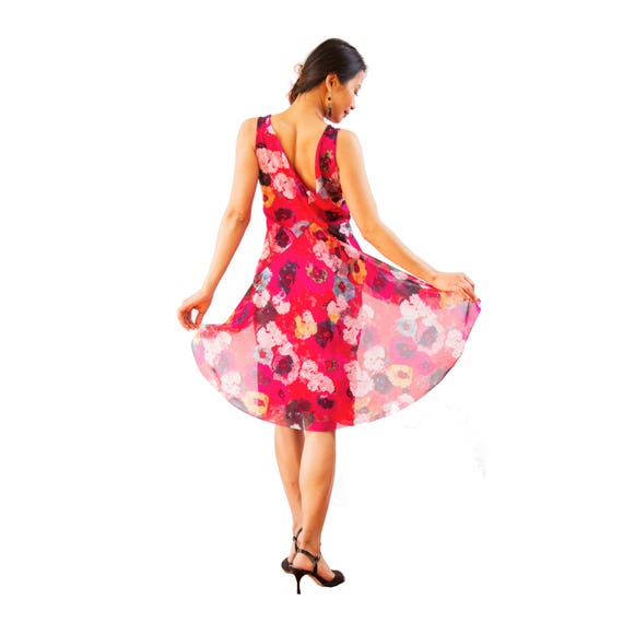 Red Flower Mod Two-Piece Dress Argentine Tango Dress