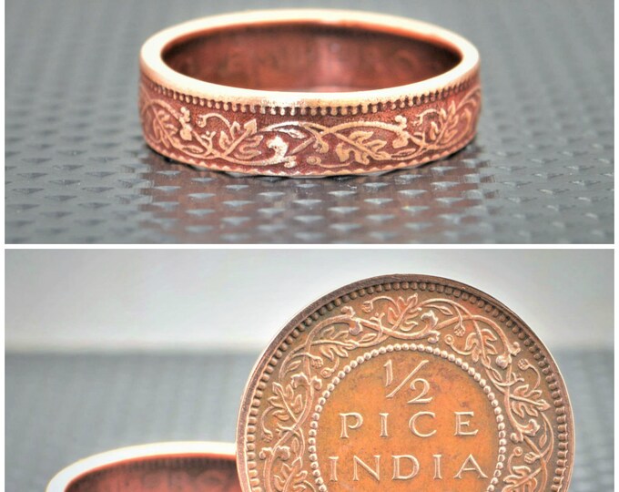 Dusky Rose Wreath Coin Ring,India-British Coin,Rose Ring,Coin Ring,Bronze Ring,Unique BoHo Ring,Dainty Ring,Womens Coin Ring,8th Anniversary