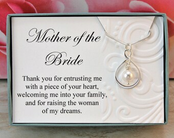 Mother of the Bride necklace gift from Groom Sterling silver infinity necklace Swarovski crystal pearl Thank you gift for bride's mother