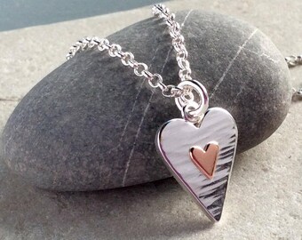 Silver heart necklace / heart jewelry / silver necklace / hammered silver necklace / Valentines gift / anniversary gift / gift for her