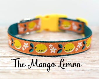 Yellow Lemon Dog Collar, Summer Dog Collar, Lemon Collar, Cute Dog Collar, Buckle Collar or Martingale Collar, 1" Wide