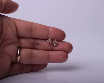 Bohemian Solid Gold Studs Earrings / Ruby Studs / Emerald Studs / Sapphire Studs / Turquoise Studs / Diamond Studs
