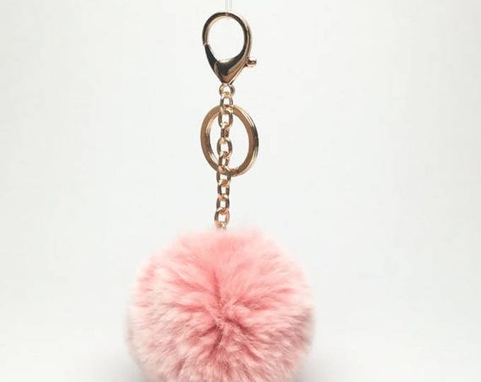 Pink Frost Fur pom pom keychain fur puff ball bag pendant charm