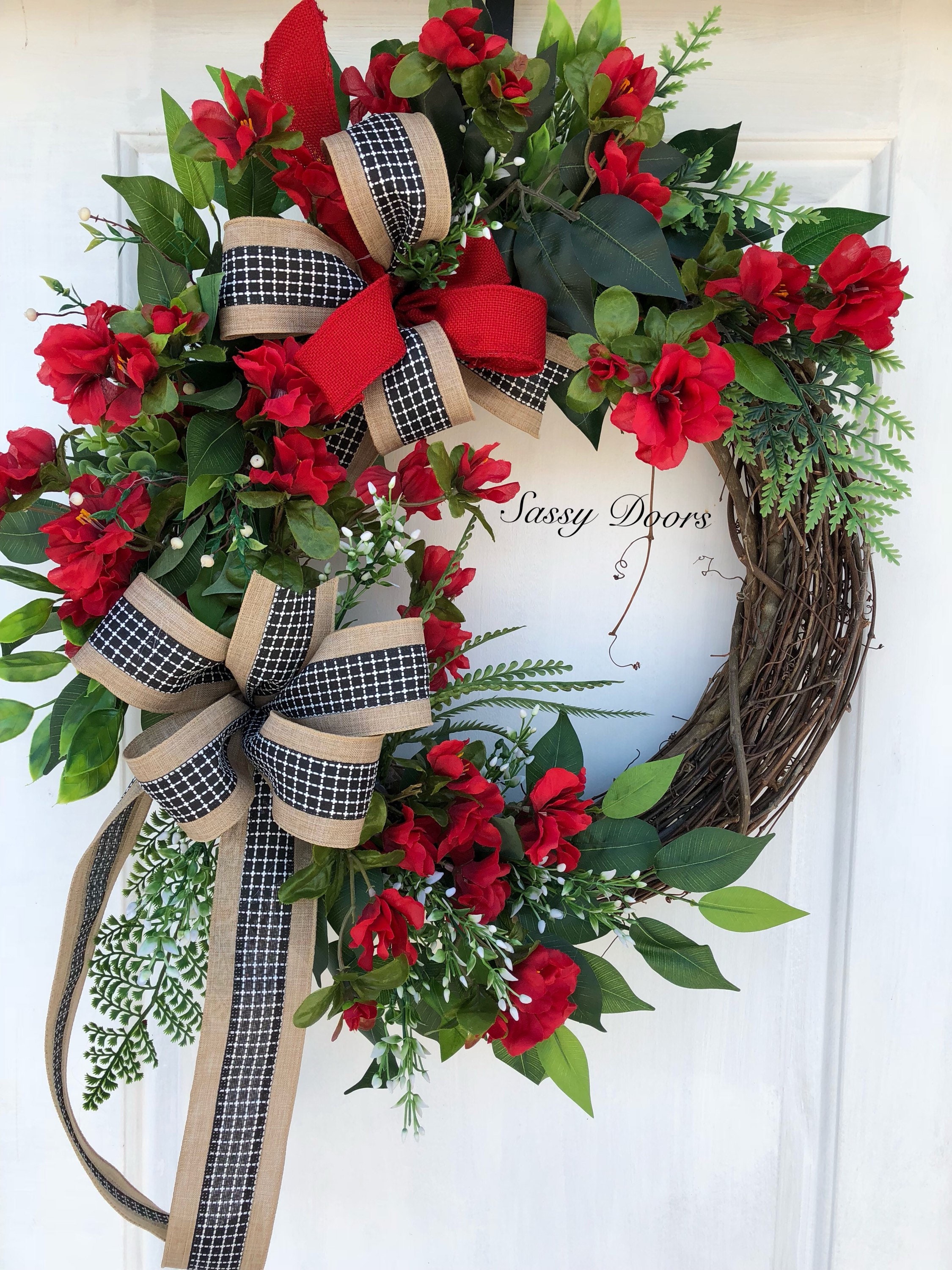 Red Wreath, Everyday Wreath, Grapevine Wreath, Spring Wreath, Summer ...