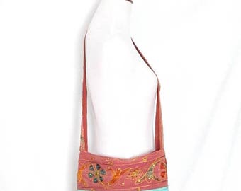 Vintage Boho Embroidered Crossbody Bag Sequined Hippie Purse Colorful Festival Shoulder Bag Bohemian Gypsy Across the Body Sling Bag