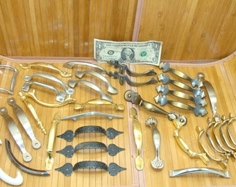 Vintage handle lot-old cabinet handles-furniture handle bundle-brass handle-old metal handles-vintage pull handles lot-door handle lot