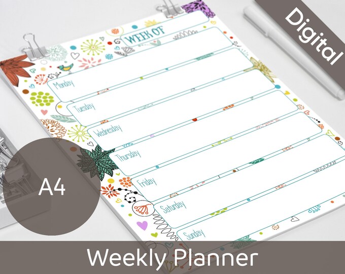 A4 Weekly Planner Printable, Undated Weekly, 2 layouts, WO2P, WO1P, Syasia Cute Floral DIY Planner PDF Instant Download