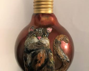 Recycled Light bulb ornament,polymer clay ornament,fat cat ornament,polymer clay cat,fluffy cat ornament,cat lover