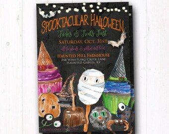 Vintage Trick or Treat Invite - Rustic Halloween Party Invitation - Trunk or Treat Flyer - Costume - Kids Trick or Treat - Haunted House