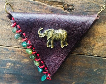 Leather Neck Wallet, Elephant Purse, Red Purse, Leather Neck Pouch, Stash Necklace
