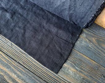 Softened charcoal linen fabric by the meter, natural linen charcoal fabric, dark grey washed stonewashed linen fabric by the yard 7oz 200GSM