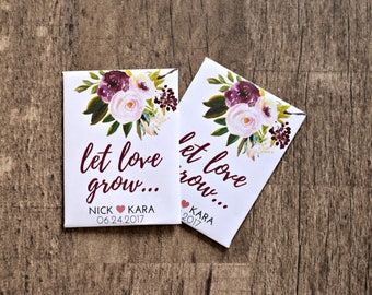 Burgundy Plum-Let Love Grow- Custom Seed Wedding Favors (50 Count) SEALED with SEEDS INCLUDED, Spring Wedding Favors, Seed Packet Favors