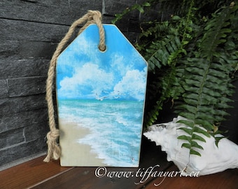 Beach decor,Beach wall art,beach art,rustic wood sign,beach painting,sea painting,summer painting,beach house decor front door,ocean decor
