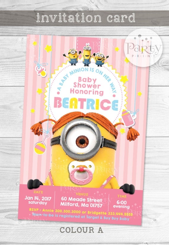 Print-It-Yourself (Digital Copy) Minions Baby Shower Invitation Pink **No physical item will be shipped Il_570xn
