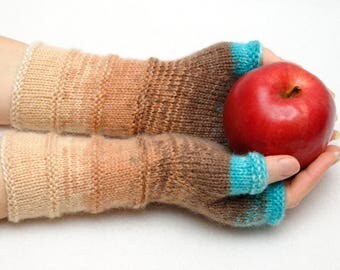 Beige Knit Fingerless mittens Winter gloves Womens gift for her fingerless gloves Arm Warmers Anniversary gift for wife Sister gift for her