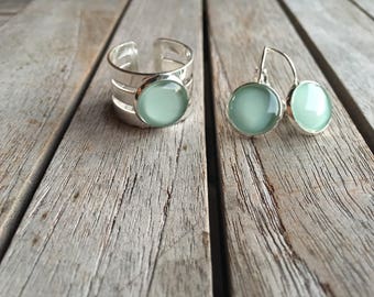 Mint and silver beauties! Adjustable ring and dangle earrings