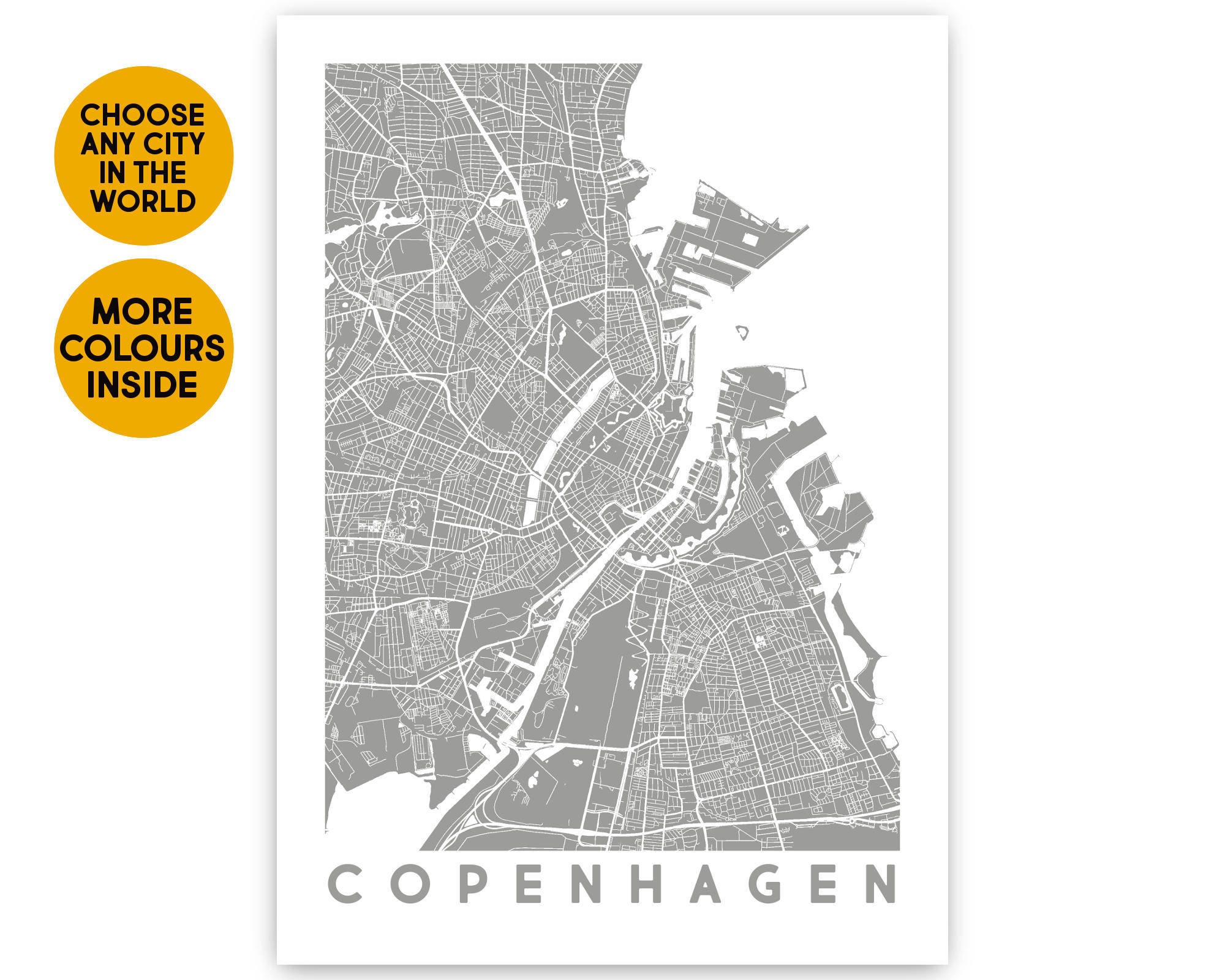 Copenhagen map print Custom map poster Travel gift city map