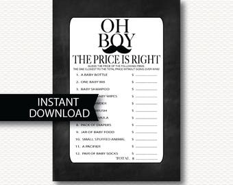 Chalkboard Mustache Baby Shower The Price Is Right Game - Instant Download Modern Little Man Baby Boy Fun Baby Shower Game printable B128