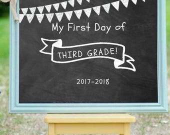 First Day of THIRD Grade Sign; 3rd grade sign First Day of School Sign; First Day of School Chalkboard Sign; First Day of School Printable