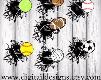 Blasting Sports Balls SVG - png - dxf - eps - ai - fcm - Baseball - Football - Basketball - Soccer - Volleyball - Sports bundle
