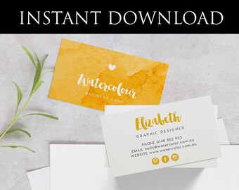 Business Card Template INSTANT DOWNLOAD Printable Business Card, Template Business Card, DIY Calling Card, Affordable Card - Watercolor
