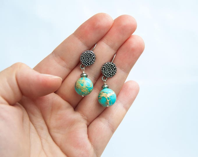 Jasper jewelry, Jasper stone jewelry, Globe earrings, Earth earrings, Jasper earrings, Jasper stone earrings, Blue green earrings