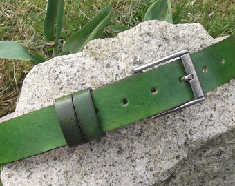 Leather belt 3,5 cm wide, 16 colors to choose (" vert anis" on the photo )