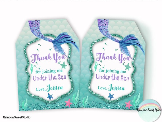 Mermaid Thank You Tags Princess Favor Tags Printable Mermaid