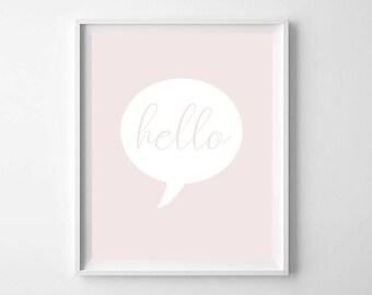 Hello Wall Art PRINTABLE - Girls Room Print - Pink Wall Art Print - Hello Nursery Wall Art - Pink Nursery Decor - Modern Kids Room Decor