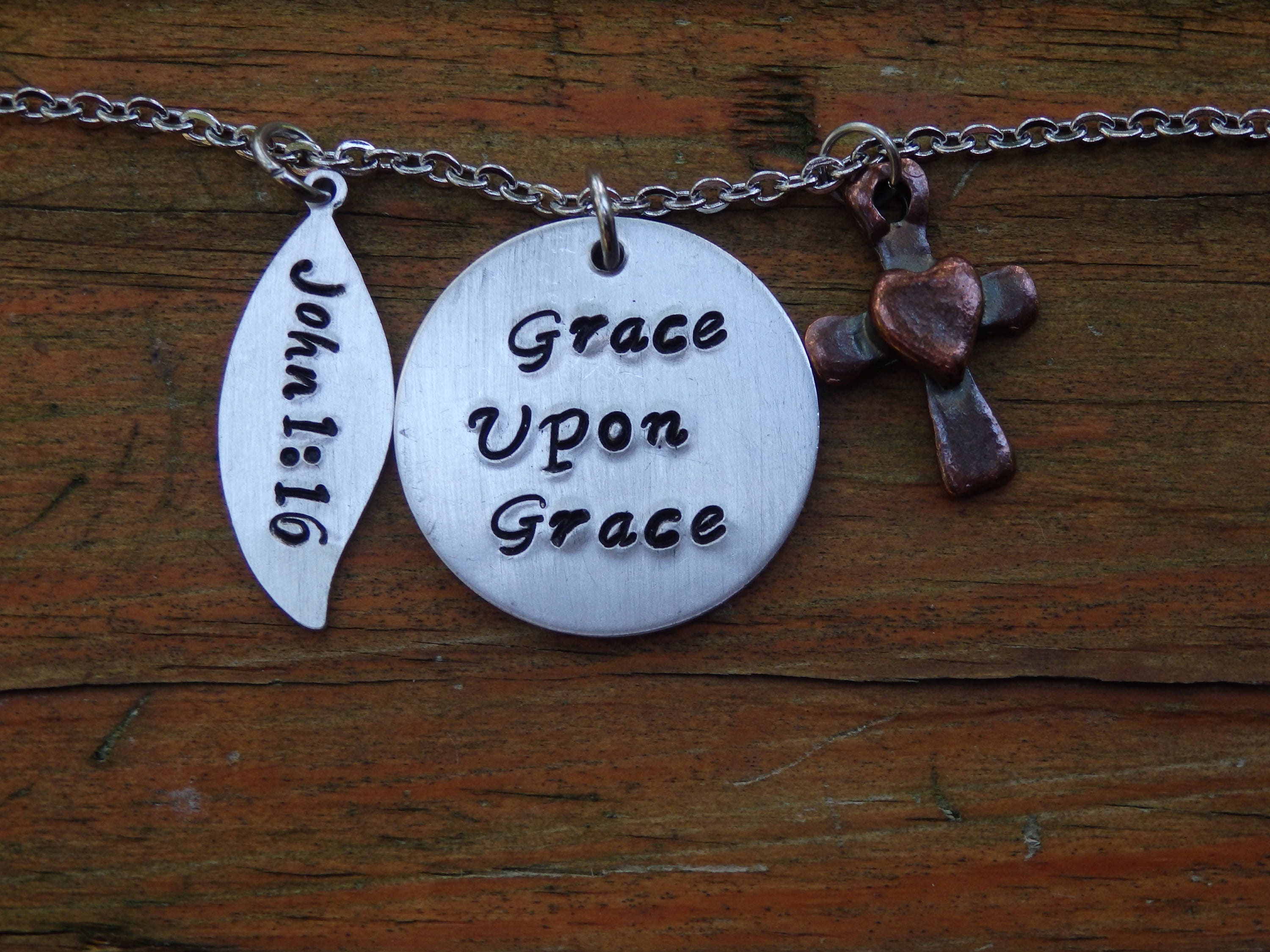 Grace Upon Grace Bible Verse Necklace Hand Stamped Necklace