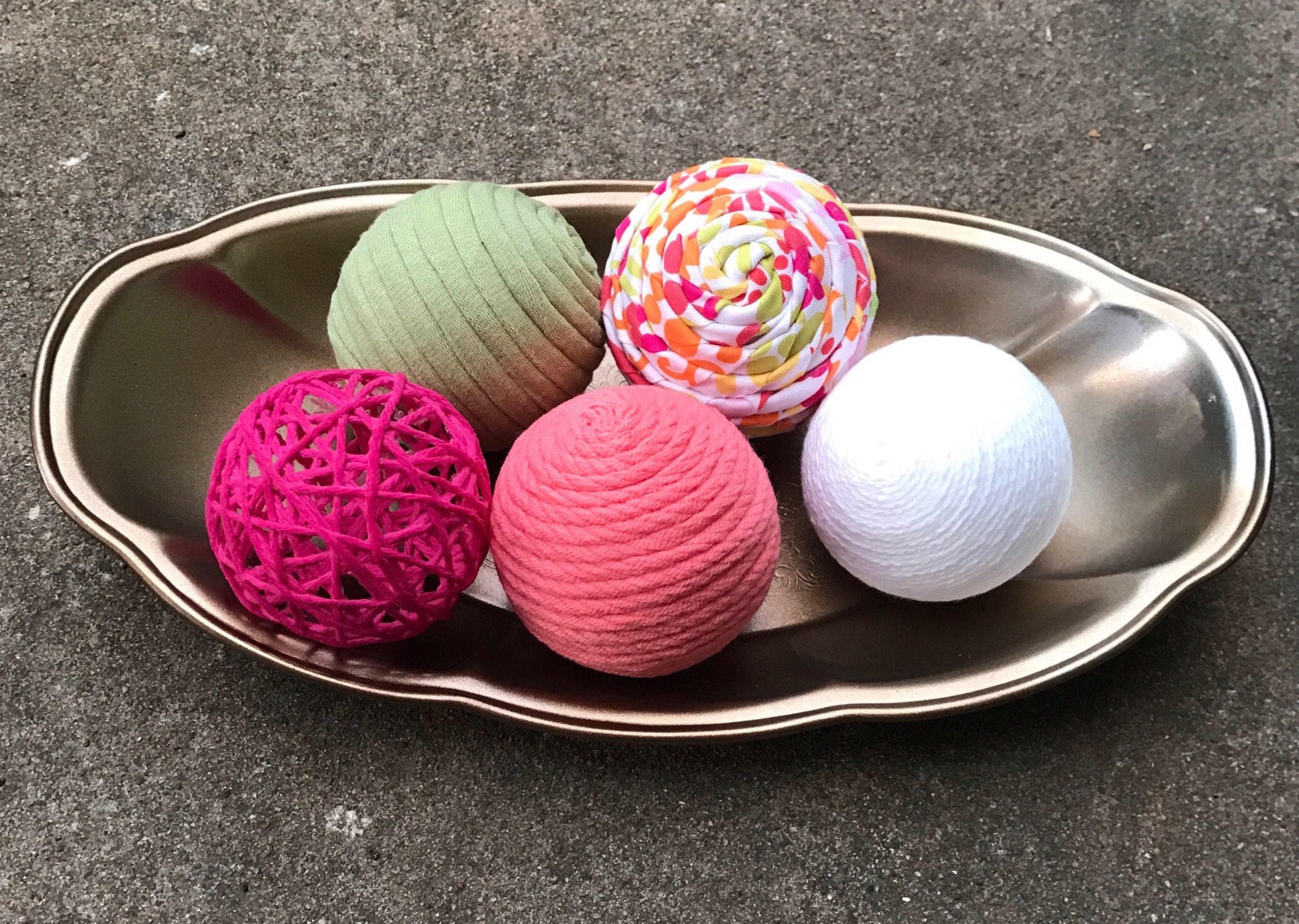 Decorative Yarn Balls Pink Coral Green and White Yarn