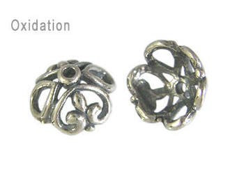 Handmade Oxidized 925 Sterling Silver Bali Casted Caps Filigree - 2 pcs.