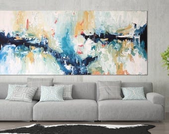 LARGE ABSTRACT Painting Blue Green Abstract Art Modern Art