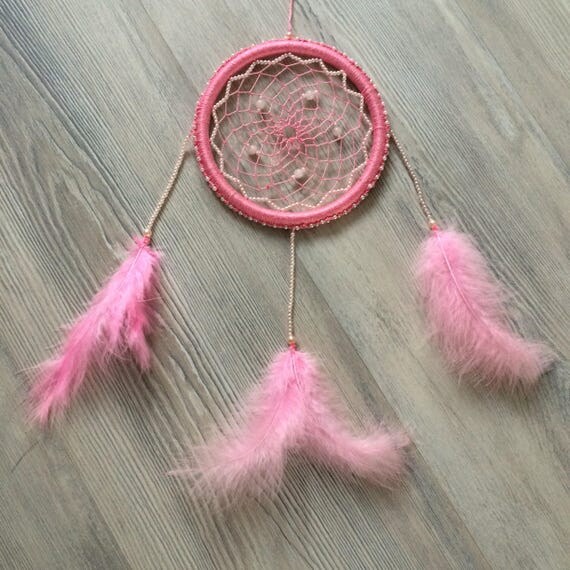 Pink Dream Catcher with Quartz gemstone Baby Pink