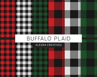 Buffalo Plaid digital paper, check, checkered, lumberjack, red, green, white, black, scrapbook papers (Instant Download)
