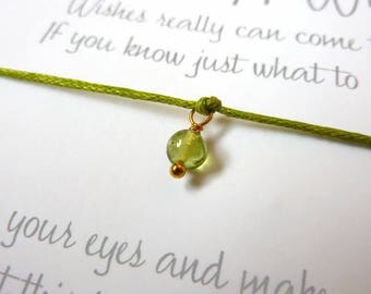 Wish Bracelet - Peridot / Gemstone Wish Bracelet / Peridot Bracelet / Birthstone Jewellery / Healing Gift / Chakra Gemstone / Wish Knots