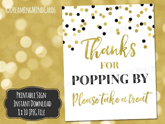 Printable Thanks for Popping By Popcorn Bar Sign 8x10 Black