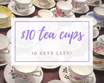 Complete Tea Party Set - Mix and Match Vintage Tea Cups - Mismatched Tea Cups Lot- Bulk Tea Cups- Tea Party- Bulk Wedding China